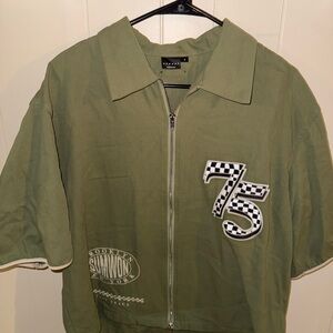 Green Zip-Up Shirt with 75 Patch